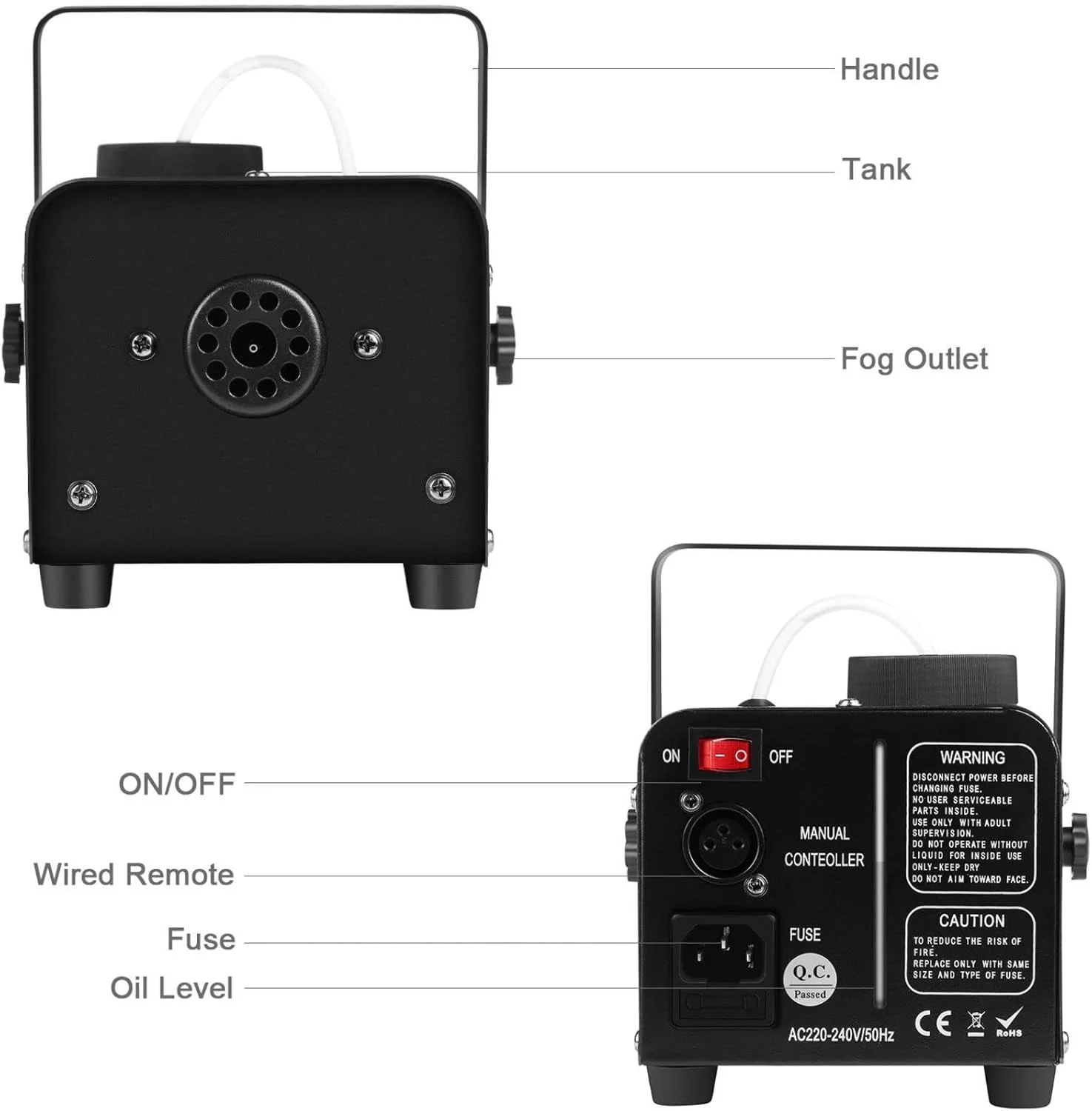 دستگاه مه ساز 500 وات LED با کنترل از راه دور بی سیم و سیمی برای مهمانی ها، هالووین، عروسی و جلوه های صحنه