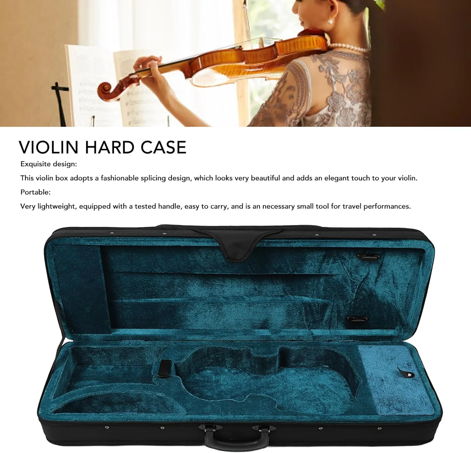 جعبه ویولن 4/4 Luqeeg، جعبه سخت سبک وزن با روکش فوم، جنس پارچه آکسفورد، طراحی شیک و مناسب برای اجراهای مسافرتی