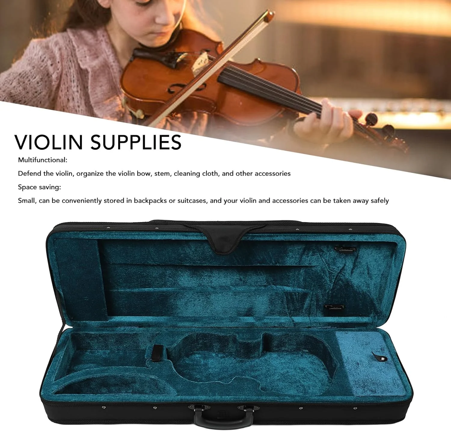 جعبه ویولن 4/4 Luqeeg، جعبه سخت سبک وزن با روکش فوم، جنس پارچه آکسفورد، طراحی شیک و مناسب برای اجراهای مسافرتی