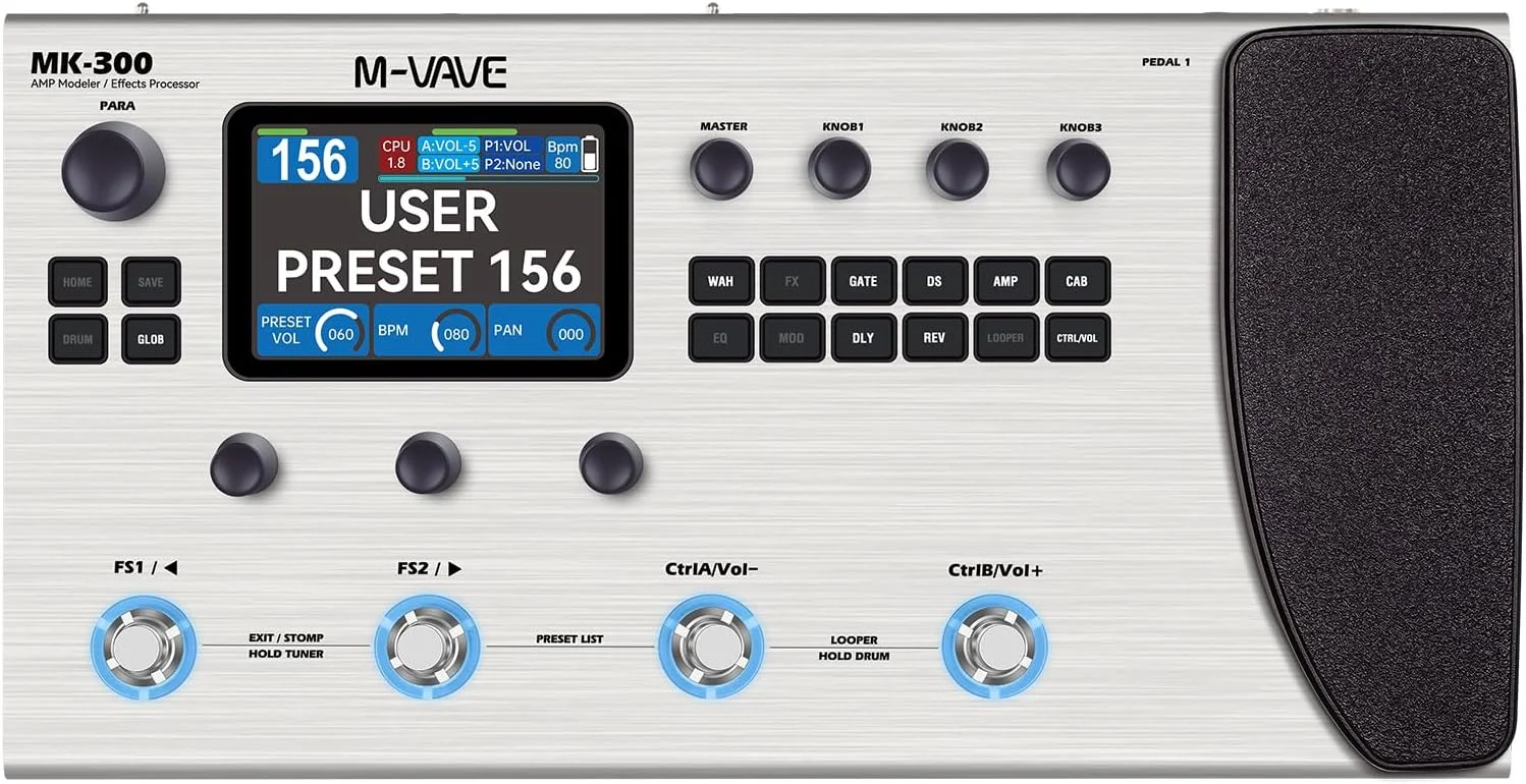 پردازشگر Multi-Effects ام-ویو MK-300 برای گیتار و بیس، 11 ماژول، بیش از 320 افکت، 120 آمپ، IR Loader، لوپر، درام ماشین، BT و کارت صدای USB