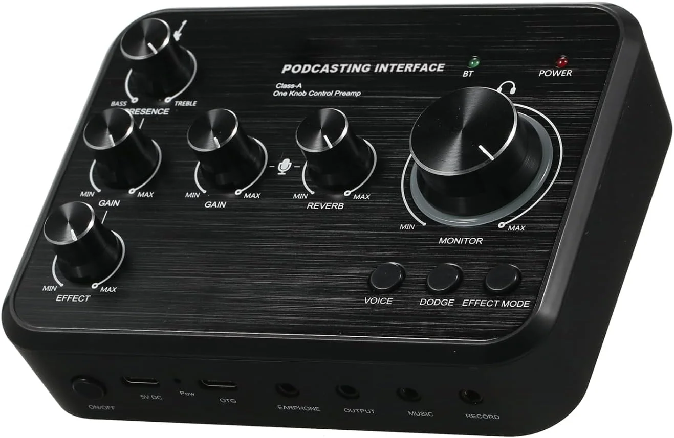 کارت صدای حرفه ای Labymos برای نوازندگی ساز و تولید پادکست، استودیو، کنترل تک دکمه ای، پری امپ، کارت صدای زنده با 5 افکت صوتی برای خوانندگی کارائوکه برای تلفن و لپ تاپ