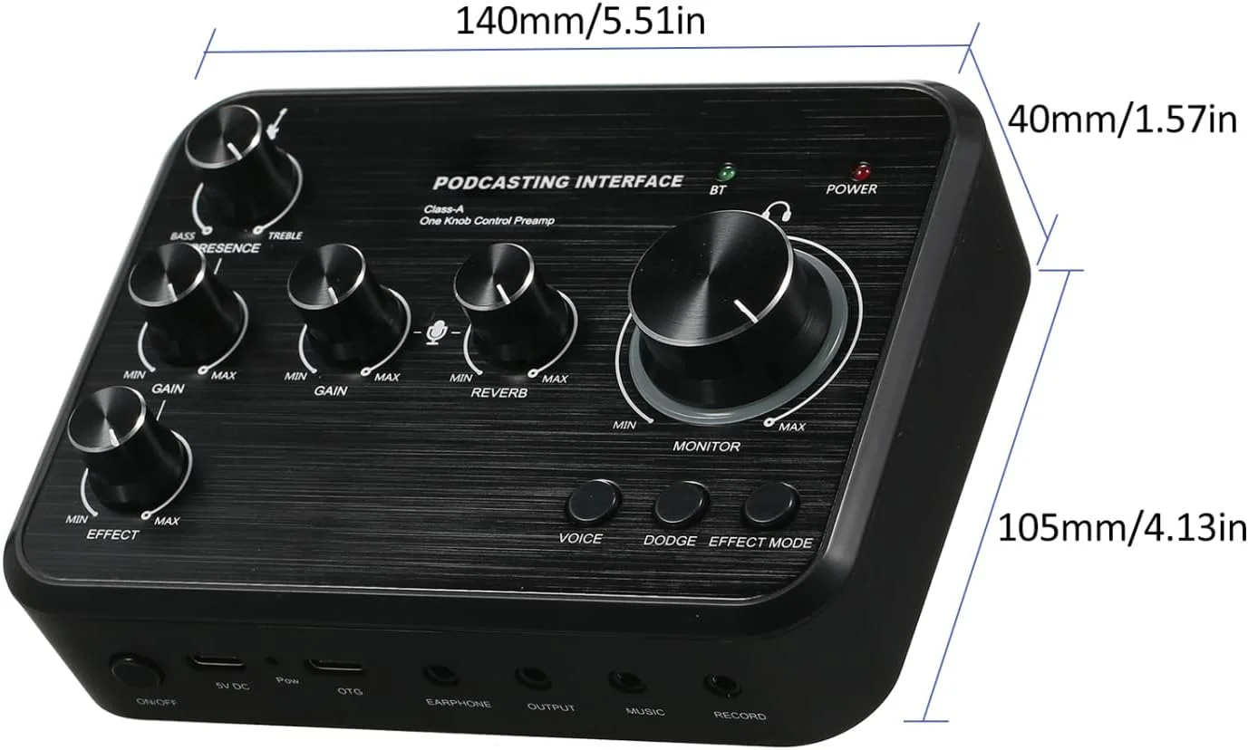 کارت صدای حرفه ای Labymos برای نوازندگی ساز و تولید پادکست، استودیو، کنترل تک دکمه ای، پری امپ، کارت صدای زنده با 5 افکت صوتی برای خوانندگی کارائوکه برای تلفن و لپ تاپ