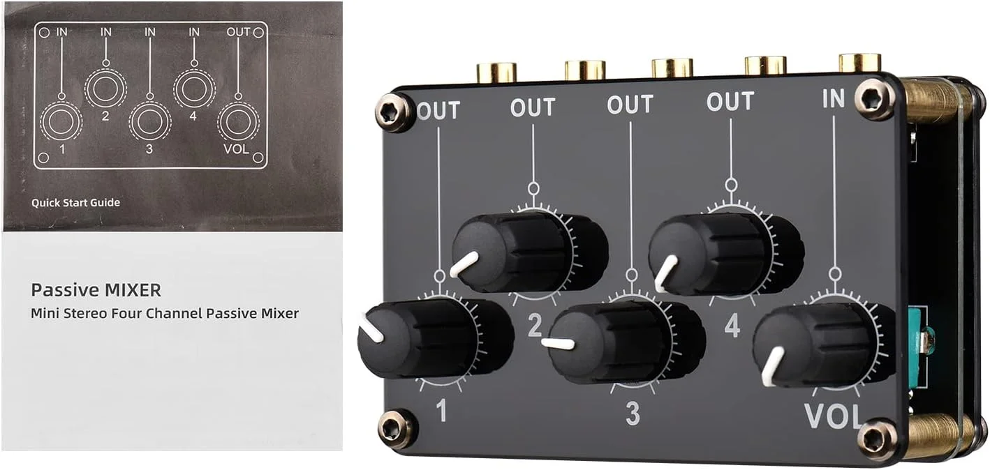 ماژول میکسر پسیو Labymos با 4 ورودی به 1 خروجی / 1 ورودی به 4 خروجی، مینی استریو 4 کانال، فوق العاده فشرده، کم نویز برای کنسول استودیو، استیج، باشگاه کوچک یا بار