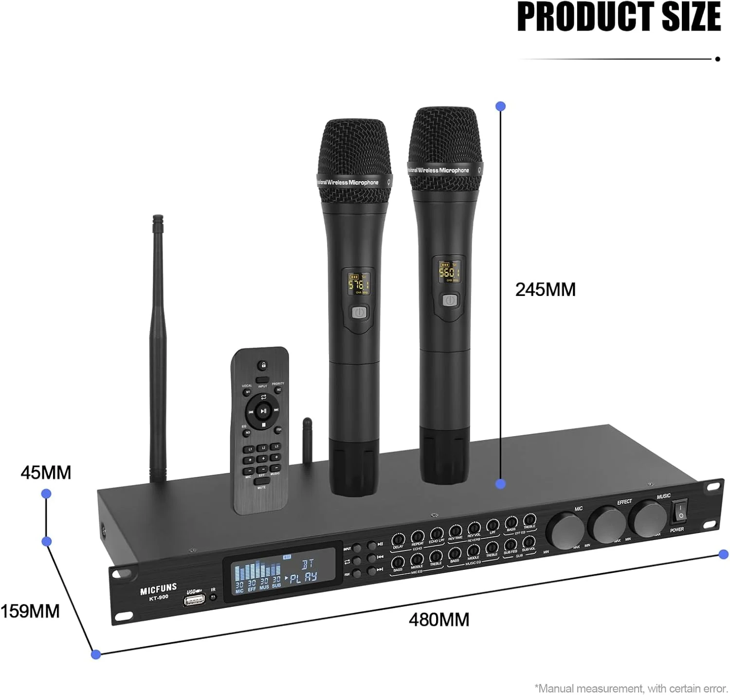 میکروفون بی سیم حرفه ای کارائوکه مدل KT900-PRO، افکتور دیجیتال پیشرفته، سیستم صوتی کارائوکه با پردازنده افکت صوتی دیجیتال، بلوتوث RCA، بلوتوث، ورودی USB