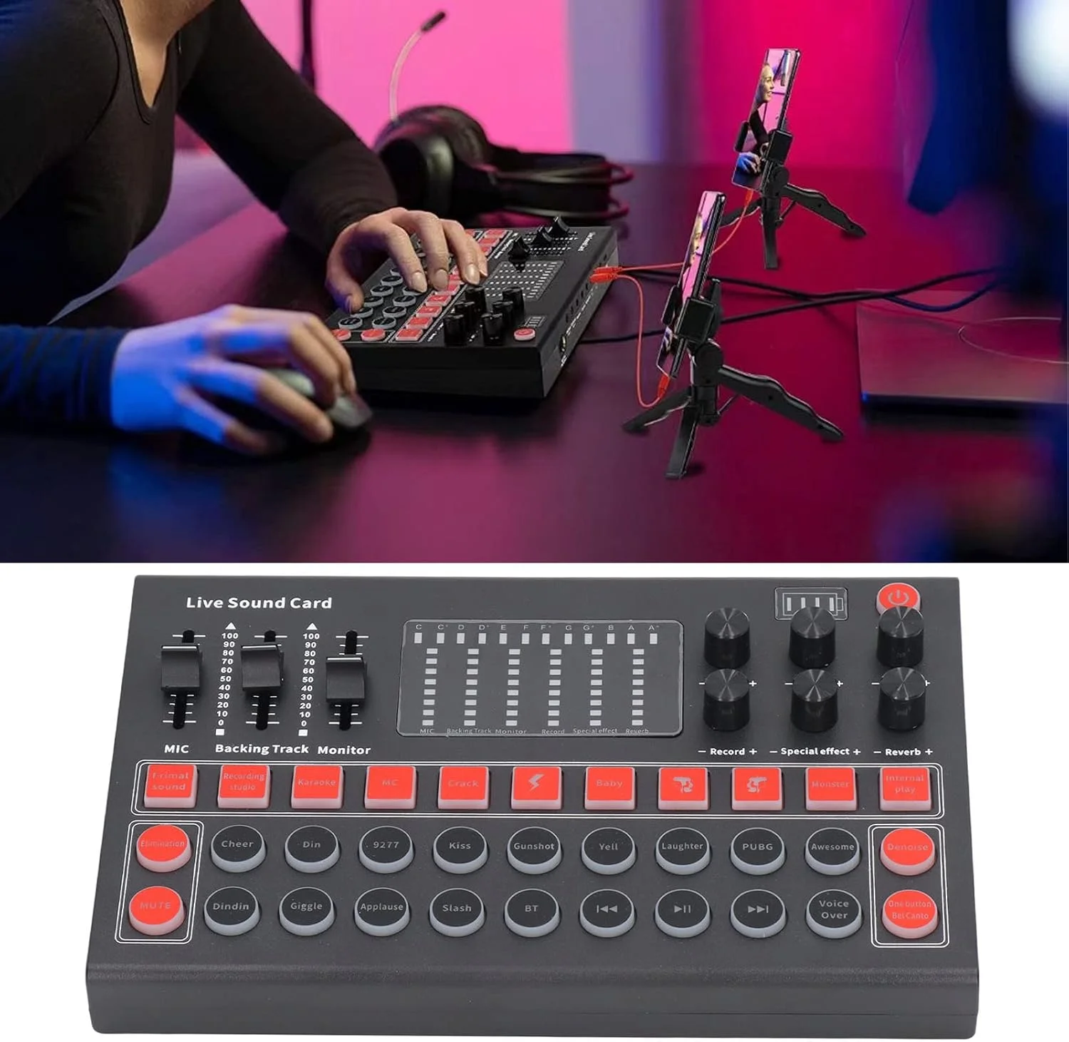 تغییر دهنده صدا با صفحه نمایش LED، کاهش نویز، کارت صدای زنده دو کاناله، برد افکت صوتی برای ضبط