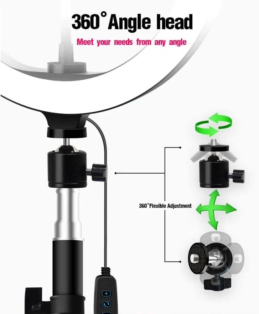 حلقه نور 10 اینچی با پایه سه پایه - حلقه نور سلفی دوربین LED با نگهدارنده تلفن برای عکاسی و فیلمبرداری، آرایش، پخش زنده، 120 سانتی متر