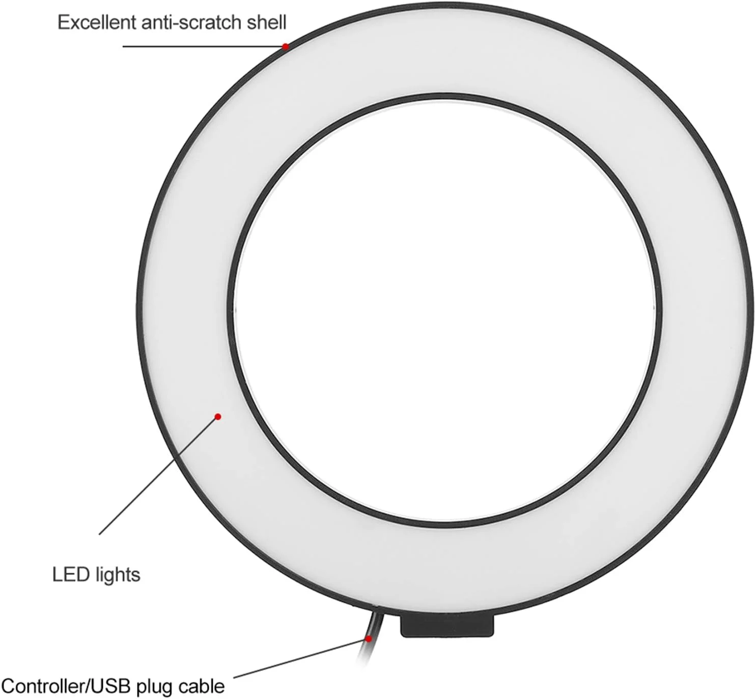 حلقه نور ال ای دی با دمای رنگ قابل تنظیم، لامپ کامل برای پخش زنده تلفنی و سلفی، 16 سانتی متر (16cm)