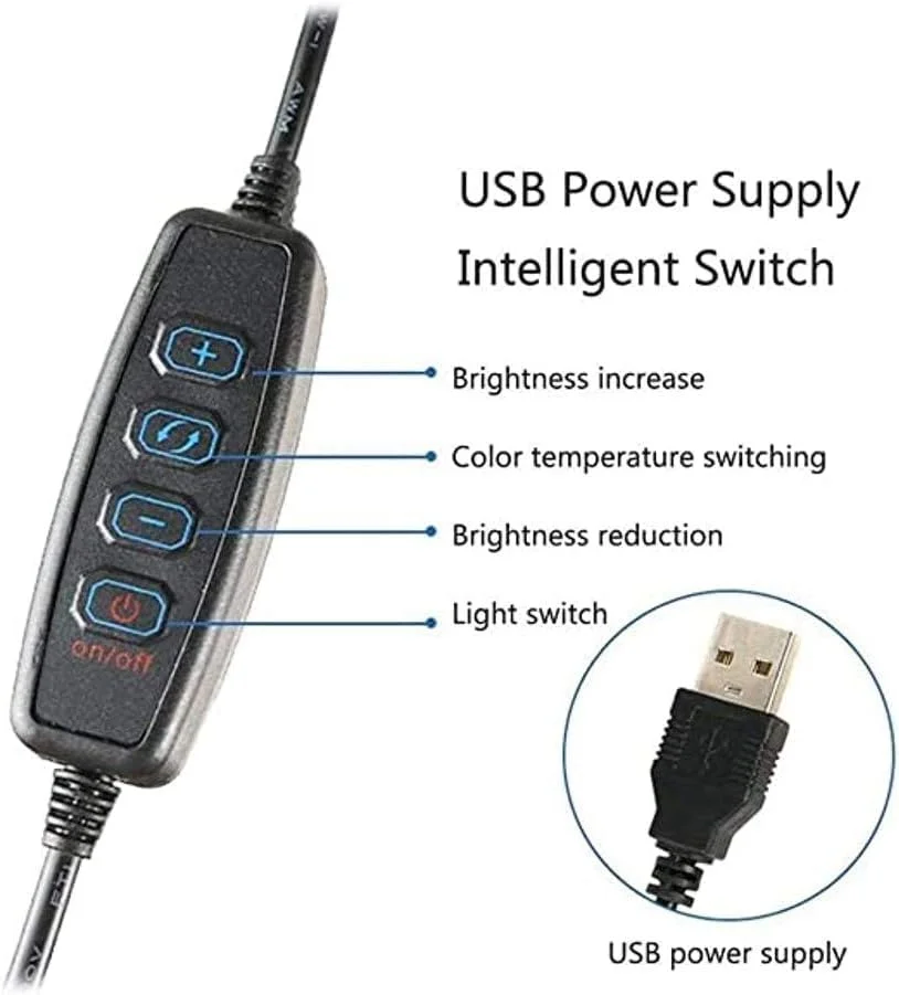 حلقه نور LED سلفی با پایه سه پایه 210 سانتی متری و نگهدارنده تلفن همراه برای پخش زنده، آرایش، تیک تاک (12 اینچ) USB