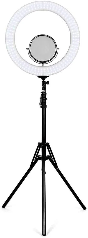 نور حلقه ای ال ای دی 18 اینچی سلفی با پایه و آینه، نور دوربین ال ای دی با نگهدارنده تلفن همراه و تنظیم نور پیوسته، حلقه ال ای دی برای ویدیوهای یوتیوب/پخش زنده/آرایش نور حلقه ای ال ای دی 18 اینچی سلفی با پایه و آینه، نور دوربین ال ای دی با نگهدارنده تلفن همراه و تنظیم نور پیوسته، حلقه ال ای دی برای ویدیوهای یوتیوب/پخش زنده/آرایش