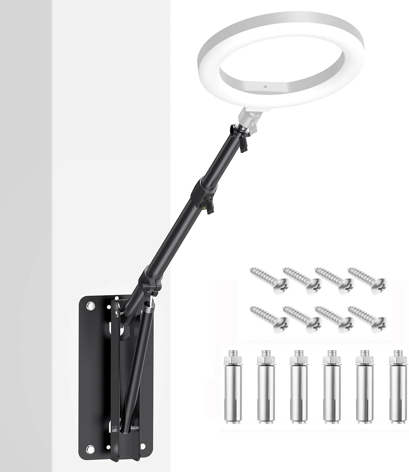 بازوی بوم مثلثی نصب شده روی دیوار، پایه نور حلقه ای قابل تنظیم 51 اینچی با چرخش 180 درجه، پایه دیواری دوربین برای استودیوی عکاسی، فلاش استروب، سافت باکس، نور حلقه ای، چتر، نور ویدئویی LED بازوی بوم مثلثی نصب شده روی دیوار، پایه نور حلقه ای قابل تنظیم 51 اینچی با چرخش 180 درجه، پایه دیواری دوربین برای استودیوی عکاسی، فلاش استروب، سافت باکس، نور حلقه ای، چتر، نور ویدئویی LED