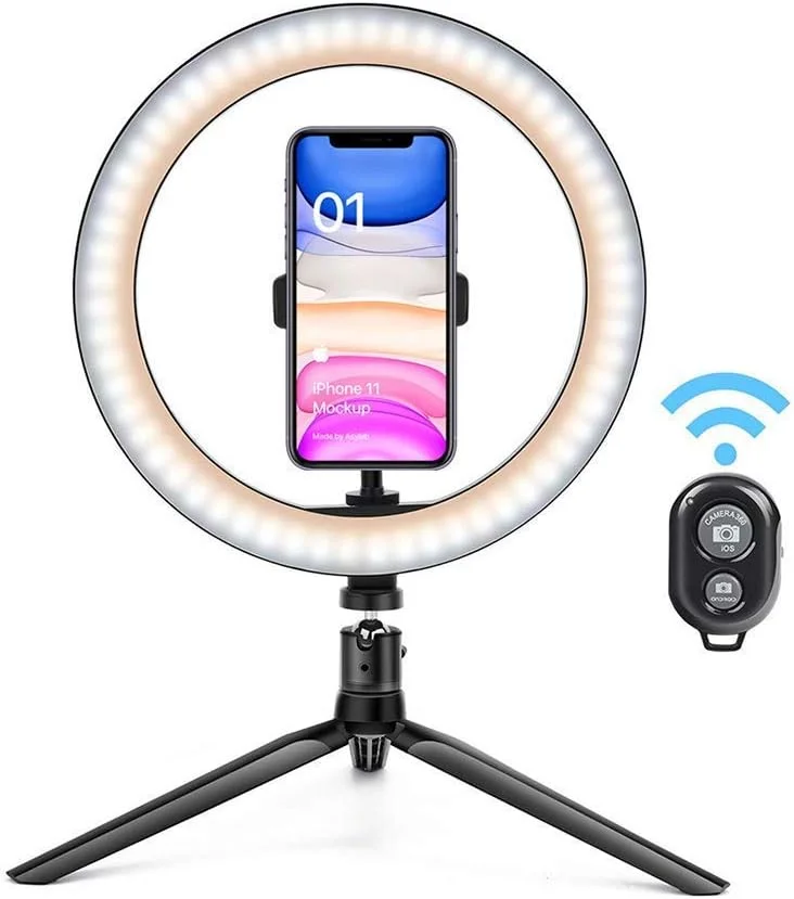 حلقه نور سلفی دیمر دار، حلقه نور ال ای دی 10 اینچی با بلوتوث و سه پایه برای عکاسی/آرایش/فیلمبرداری/پخش زنده، 16 سانتی متر + سه پایه + بلوتوث حلقه نور سلفی دیمر دار، حلقه نور ال ای دی 10 اینچی با بلوتوث و سه پایه برای عکاسی/آرایش/فیلمبرداری/پخش زنده، 16 سانتی متر + سه پایه + بلوتوث
