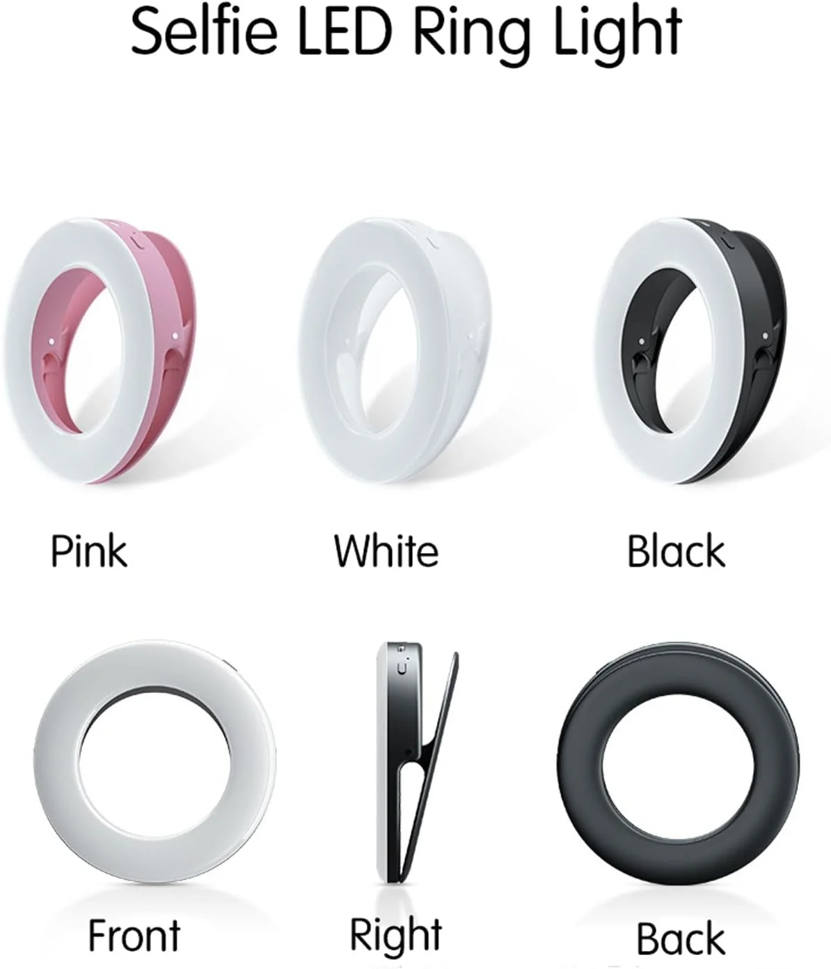 حلقه نور ال ای دی برای گوشی، 3 حالت نور، حلقه نور گیره ای قابل شارژ قابل حمل، برای موبایل، لپ تاپ، جلسه، آرایش، ویدئو، پخش زنده، سلفی