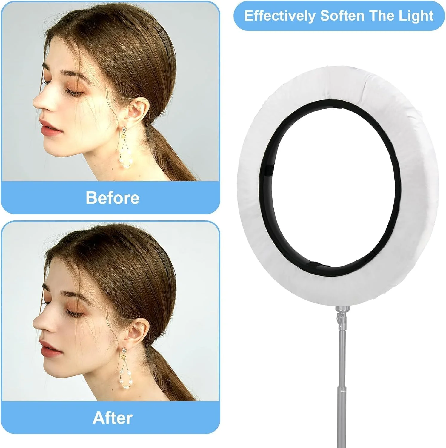 دو عدد روکش نرم پخش کننده نور حلقه ای، پارچه پخش کننده نور سفید برای عکاسی و استودیو فیلمبرداری، مناسب برای نورهای حلقه ای 16 تا 18 اینچ