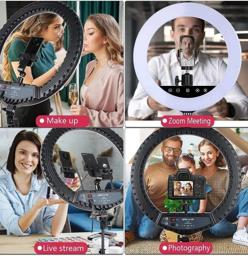نور حلقه ای ال ای دی Kaku HQ-21 اینچ مناسب عکاسی با دمای رنگی 2700-6500 کلوین به همراه سه پایه و ریموت کنترل برای دوربین، موبایل و آرایش
