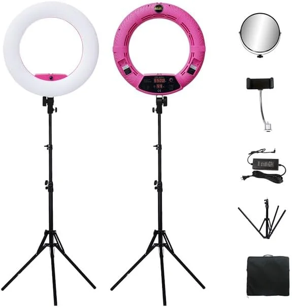 AECAM - کیت نور حلقه ای 96 واتی Yidoblo FD-480 Pro مناسب استودیوهای زیبایی، شامل لامپ LED حلقه ای با 480 ال ای دی، نور ویدئویی، نورپردازی آرایش + پایه (2 متری) + کیف (صورتی) AECAM - کیت نور حلقه ای 96 واتی Yidoblo FD-480 Pro مناسب استودیوهای زیبایی، شامل لامپ LED حلقه ای با 480 ال ای دی، نور ویدئویی، نورپردازی آرایش + پایه (2 متری) + کیف (صورتی)