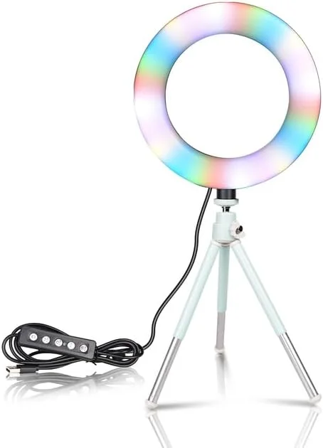 چراغ حلقه ای RGB شش اینچی AECAM، چراغ مخصوص اینفلوئنسرها، پایه رومیزی سه پایه LED کوچک 16 سانتی متری USB برای پخش زنده ویدیو، آرایش و عکاسی (SH-HXD-6RGB-08) چراغ حلقه ای RGB شش اینچی AECAM، چراغ مخصوص اینفلوئنسرها، پایه رومیزی سه پایه LED کوچک 16 سانتی متری USB برای پخش زنده ویدیو، آرایش و عکاسی (SH-HXD-6RGB-08)
