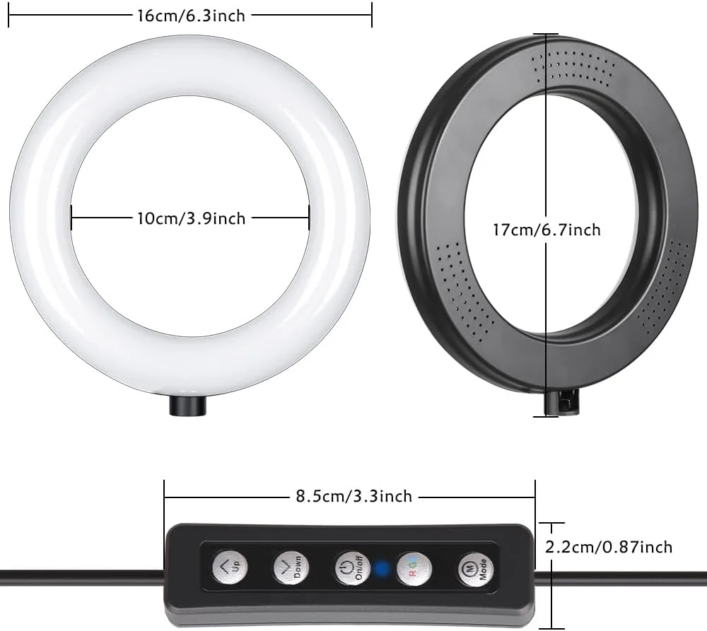 چراغ حلقه ای RGB شش اینچی AECAM، چراغ مخصوص اینفلوئنسرها، پایه رومیزی سه پایه LED کوچک 16 سانتی متری USB برای پخش زنده ویدیو، آرایش و عکاسی (SH-HXD-06RGB)