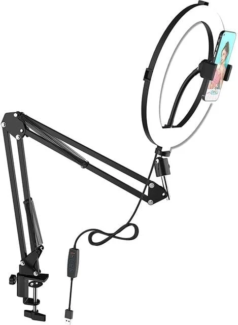 بهترین رینگ لایت 10 اینچی با پایه نگهدارنده گوشی برای پخش زنده/آرایش، رینگ لایت ال ای دی دوربین برای ویدیوهای یوتیوب/عکاسی (مدل 2) بهترین رینگ لایت 10 اینچی با پایه نگهدارنده گوشی برای پخش زنده/آرایش، رینگ لایت ال ای دی دوربین برای ویدیوهای یوتیوب/عکاسی (مدل 2)