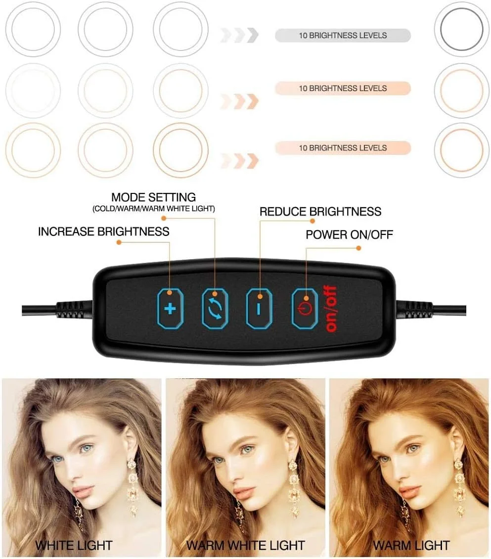 بهترین رینگ لایت 10 اینچی با پایه نگهدارنده گوشی برای پخش زنده/آرایش، رینگ لایت ال ای دی دوربین برای ویدیوهای یوتیوب/عکاسی (مدل 2) بهترین رینگ لایت 10 اینچی با پایه نگهدارنده گوشی برای پخش زنده/آرایش، رینگ لایت ال ای دی دوربین برای ویدیوهای یوتیوب/عکاسی (مدل 2)