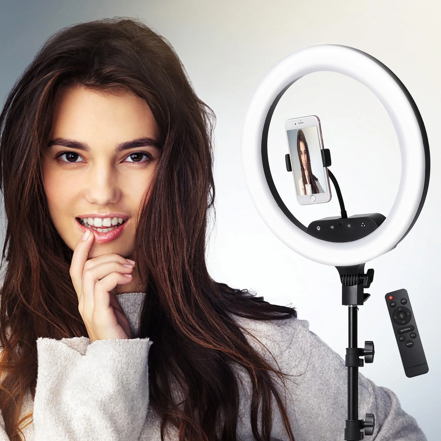 AECAM - نور حلقه ای LED لمسی با ریموت 14 اینچ 18 اینچ به همراه سه پایه مناسب عکاسی و استودیو فیلمبرداری و آرایش (لامپ 18 اینچی) AECAM - نور حلقه ای LED لمسی با ریموت 14 اینچ 18 اینچ به همراه سه پایه مناسب عکاسی و استودیو فیلمبرداری و آرایش (لامپ 18 اینچی)