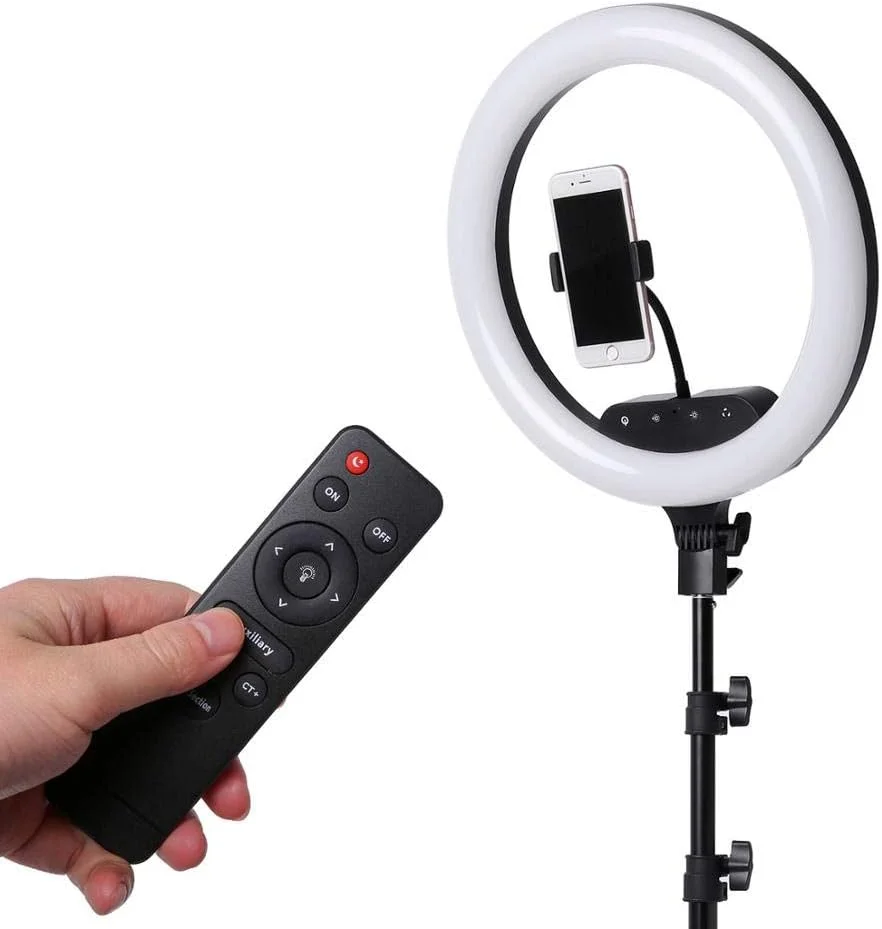 AECAM - نور حلقه ای LED لمسی با ریموت 14 اینچ 18 اینچ به همراه سه پایه مناسب عکاسی و استودیو فیلمبرداری و آرایش (لامپ 18 اینچی) - تصویر 3