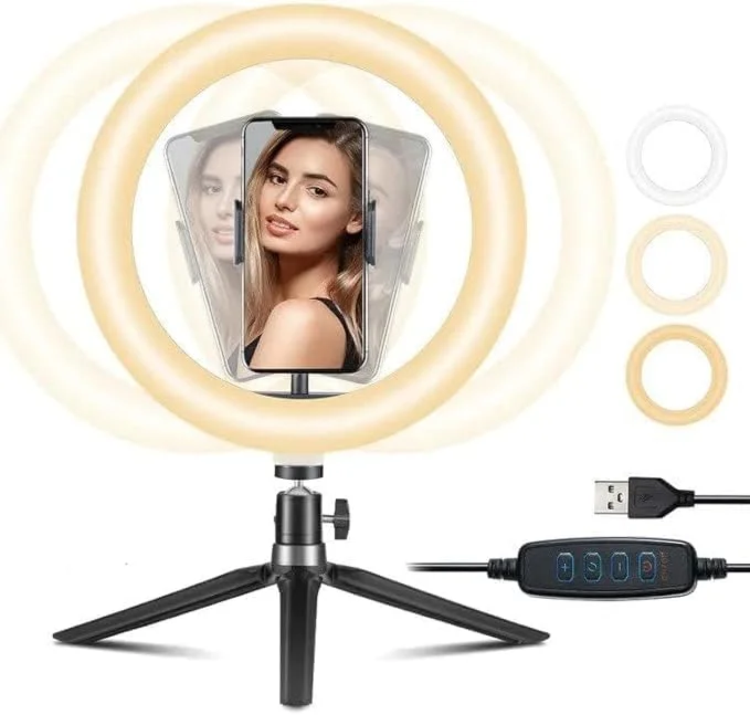 حلقه نور ال ای دی 10 اینچی قابل تنظیم و کم نور شونده برای جلسات مجازی، کار آنلاین و کنفرانس ویدئویی | حلقه نور رومیزی با پایه سه پایه و نگهدارنده تلفن هوشمند برای لپ تاپ، کامپیوتر و عکس های سلفی حلقه نور ال ای دی 10 اینچی قابل تنظیم و کم نور شونده برای جلسات مجازی، کار آنلاین و کنفرانس ویدئویی | حلقه نور رومیزی با پایه سه پایه و نگهدارنده تلفن هوشمند برای لپ تاپ، کامپیوتر و عکس های سلفی