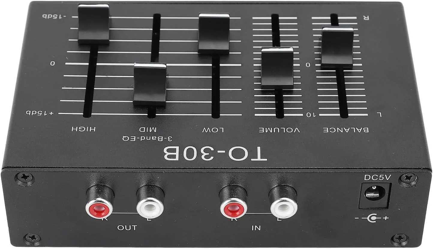 پیش تقویت کننده استریو EQ سه باندی Keenso با کانال بالانس صدای زیر، میانه و بم برای تنظیم حرفه ای صدا و کنترل حجم پیش تقویت کننده استریو EQ سه باندی Keenso با کانال بالانس صدای زیر، میانه و بم برای تنظیم حرفه ای صدا و کنترل حجم