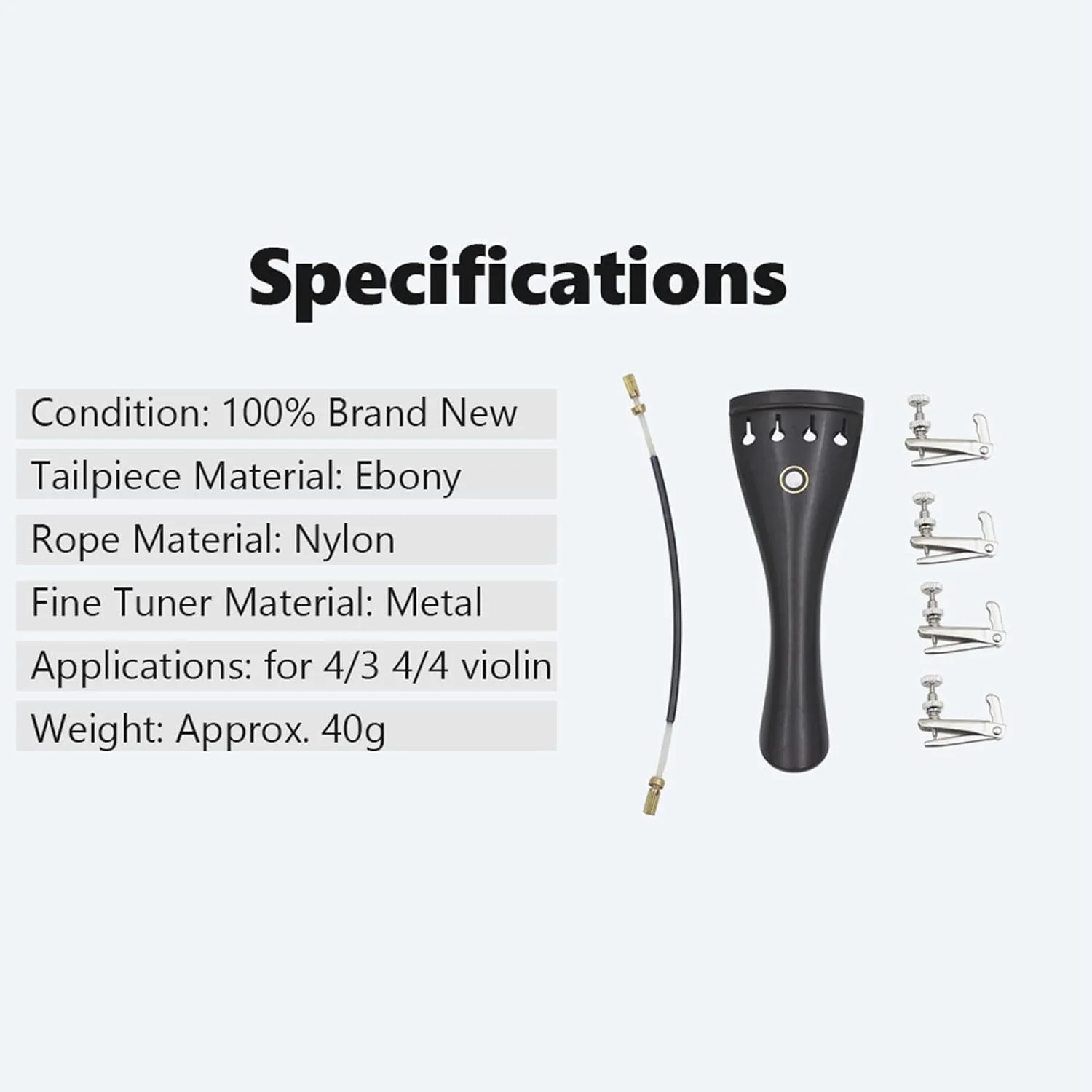 سیم گیر ویولن Keenso با زه آبنوس، 4 کوک تنظیم دقیق، قطعه جایگزین برای ویولن 4/3 و 4/4