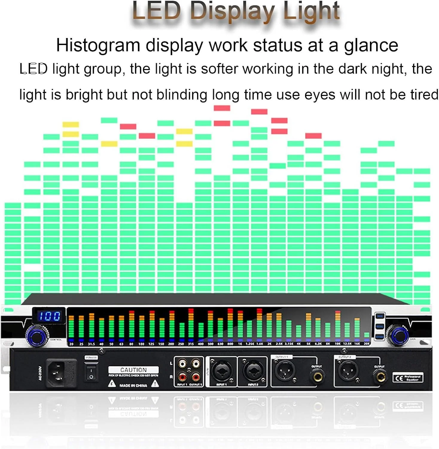 اکولایزر دیجیتال دوگانه 31 باندی، 10 جلوه از پیش تنظیم شده و تنظیم مستقل باس/میانه/تریبل، اکولایزر گرافیکی استریو 31 باندی، خروجی با کیفیت صدای HD، برای استودیوی ضبط
