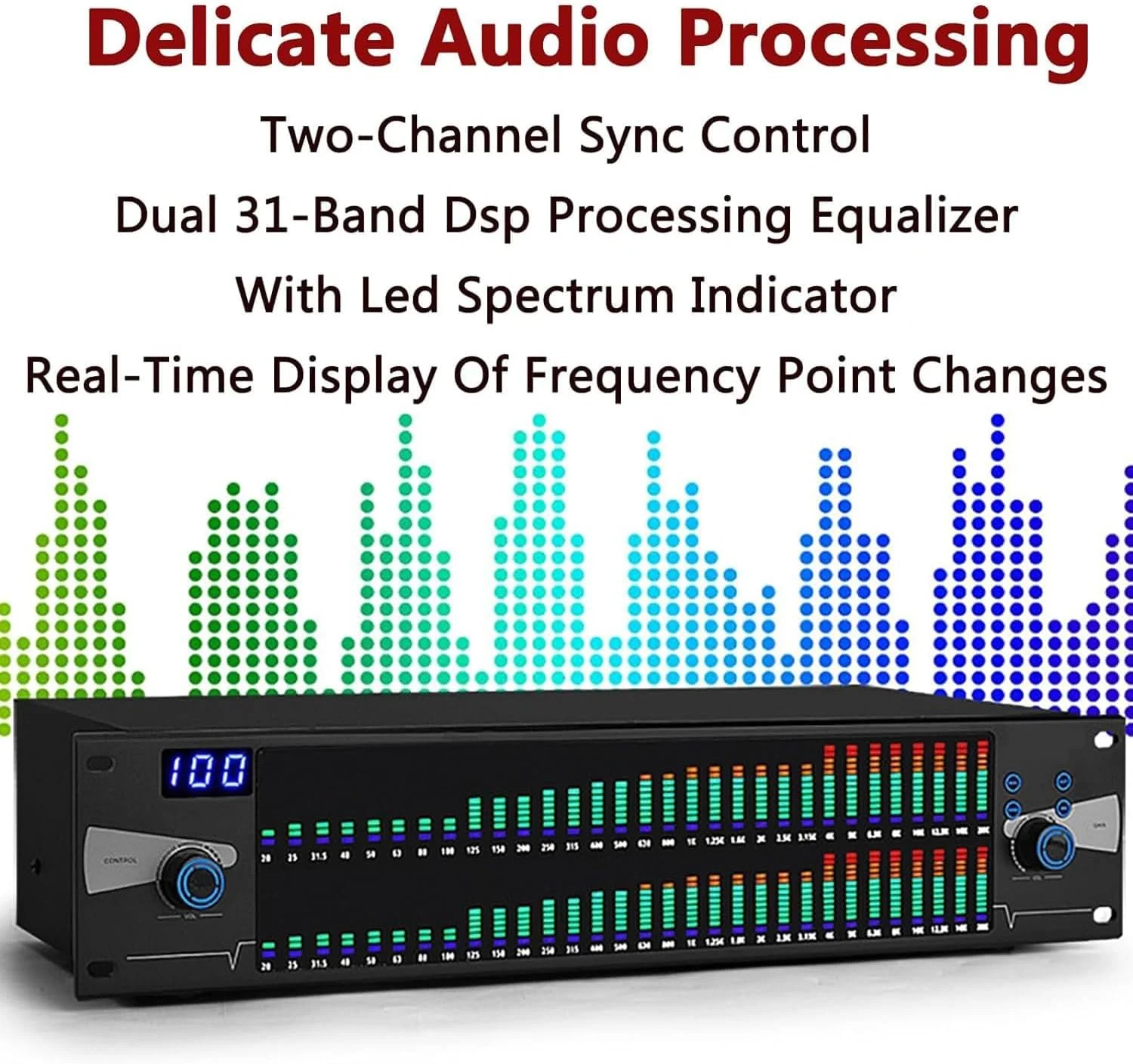 اکولایزر گرافیکی استریو 31 باندی، اکولایزر گرافیکی حرفه ای 2 کاناله با 10 افکت از پیش تنظیم شده و تنظیم مستقل Low/Mid/Treble، خروجی با کیفیت صدای HD برای استودیوی ضبط