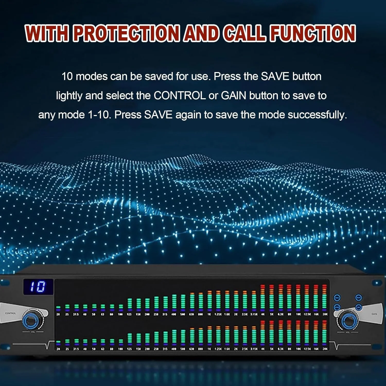 اکولایزر استریو حرفه ای با صفحه نمایش LCD HD، اکولایزر EQ دو کاناله 31 باندی، قابلیت ذخیره سازی استریو، کاهش نویز هوشمند گرافیکی، تک و دوبل