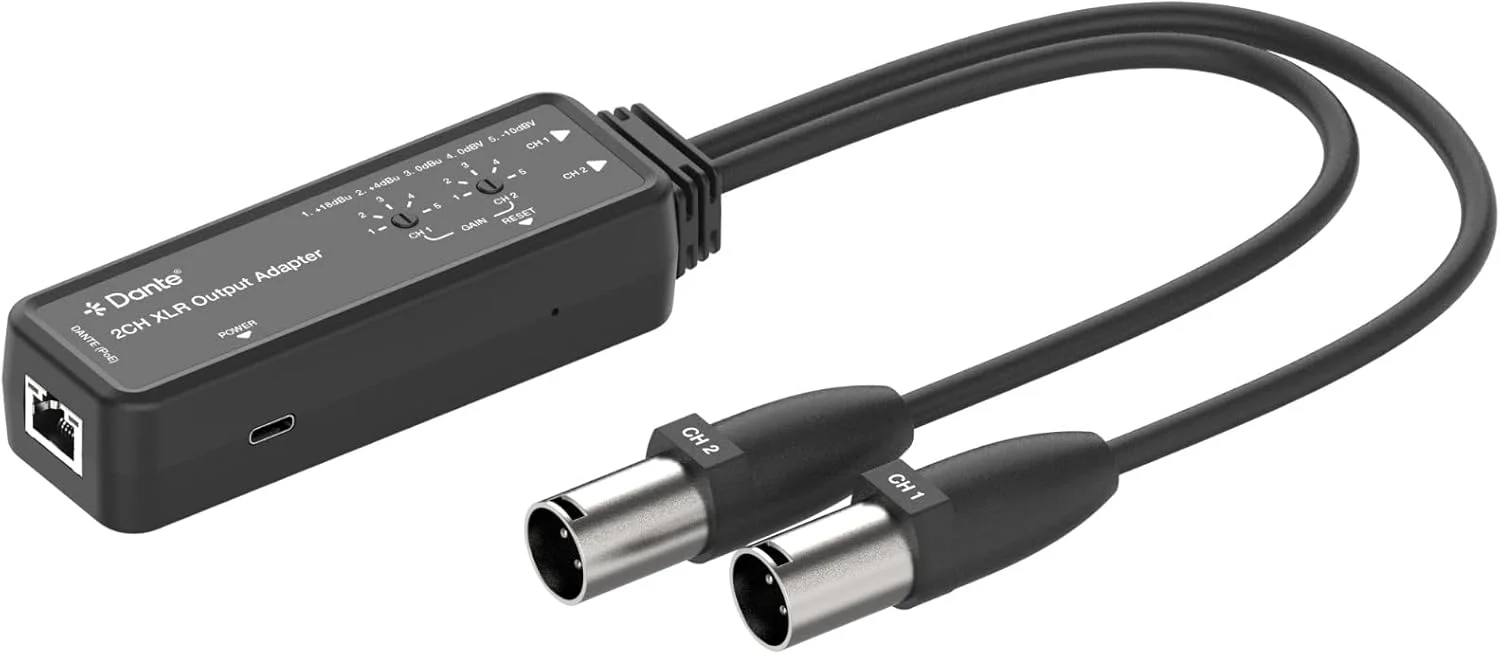 آداپتور خروجی صوتی 2 کاناله Dante به XLR جی-تک دیجیتال، آداپتور مبدل صوتی دیجیتال 2 کاناله بالانس/آنبالانس به XLR، تغذیه از طریق PoE و USB-C مدل [JTECH-DA2DX]