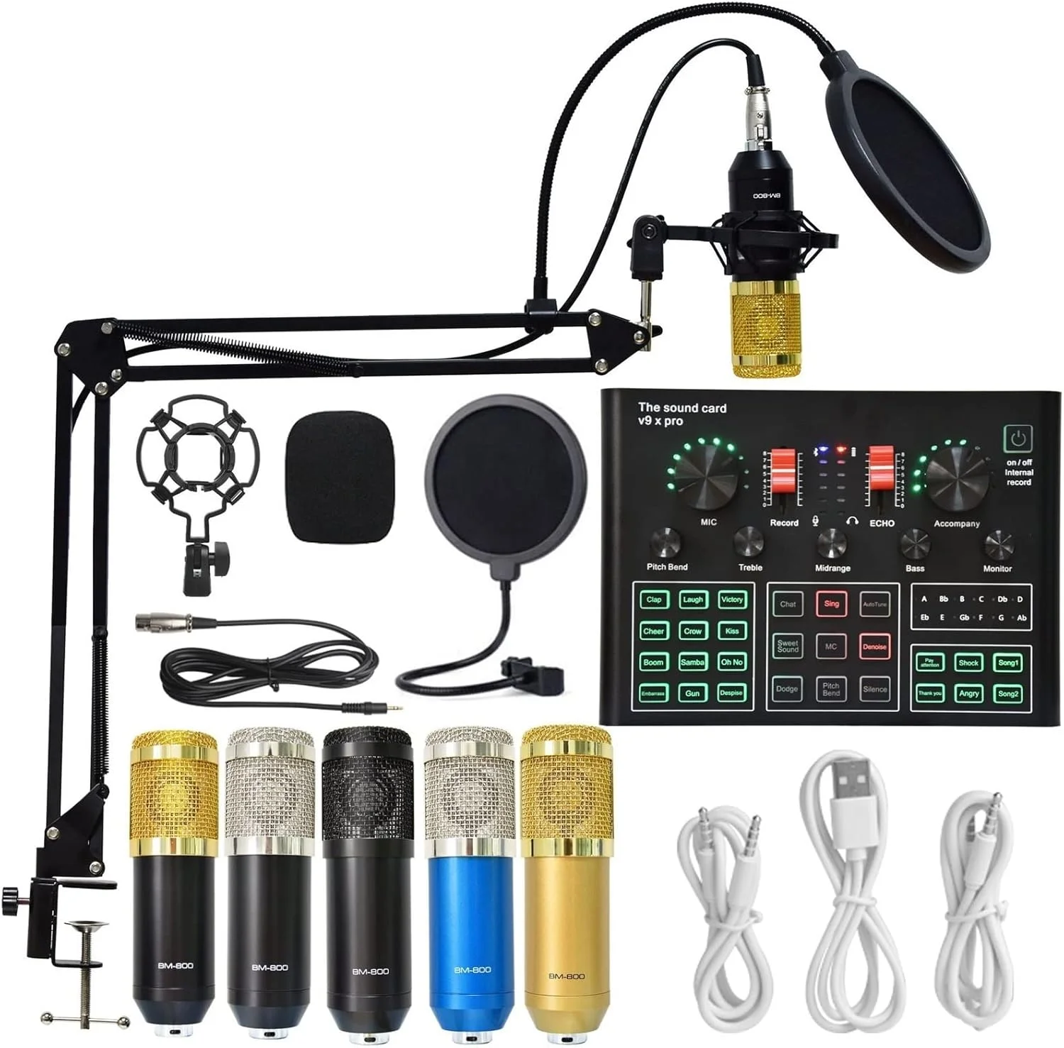 مجموعه کامل تجهیزات پادکست میکسر DJ کارت صدا پخش زنده اختصاصی V8 میکروفون BM800 میکسر صوتی