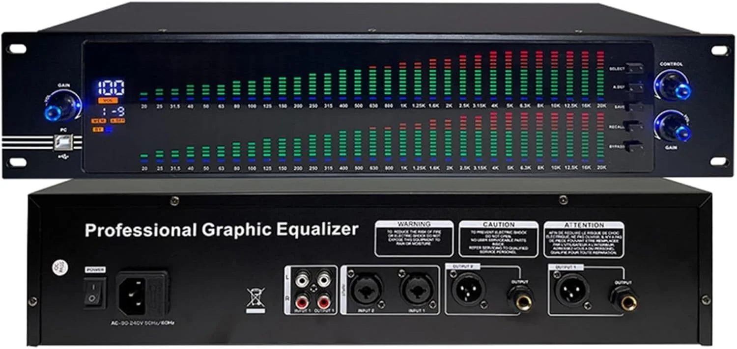 اکولایزر پارامتریک 31 باندی، 10 افکت از پیش تنظیم شده، کاهش نویز، خروجی با کیفیت صدای بالا برای استفاده در منزل، K Song/KTV/بار/استیج (رنگ: دوبل)