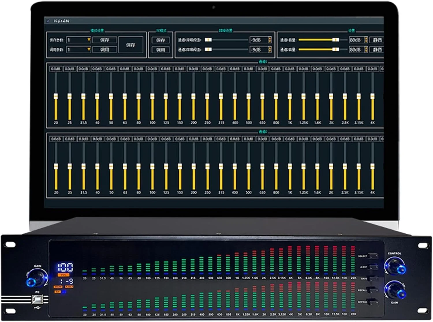 اکولایزر استریو حرفه ای، سیستم صوتی برای استیج، دی جی، کارائوکه EQ-31 اکولایزر گرافیکی صوتی دو کاناله (رنگ: دوبل)