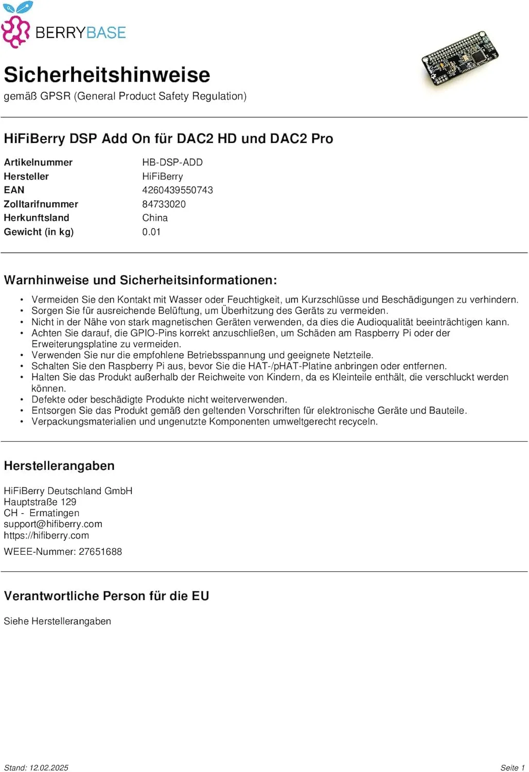 برد افزودنی پردازشگر سیگنال دیجیتال HiFiBerry برای DAC2 HD و DAC2 Pro