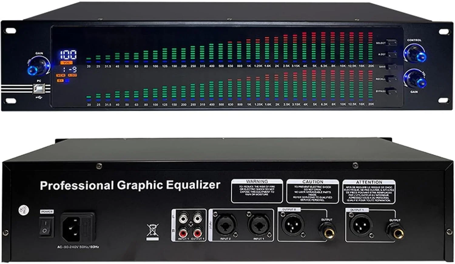 پردازشگر افکت های دیجیتال سیگنال صوتی استریو EQ 31 باندی اکولایزر حرفه ای صدا با قابلیت ذخیره 10 حالت استریو (رنگ: دوبل)