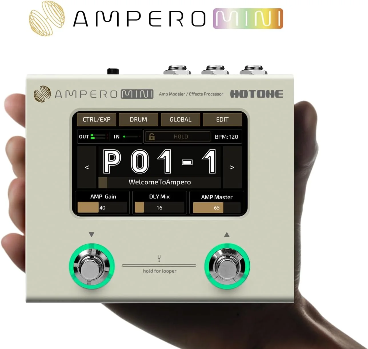 پکیج هاتون Ampero Mini MP50VN و پدال دوتایی Ampero FS-1 - پردازنده افکت های گیتار با صفحه لمسی و مدلینگ کابینت IR