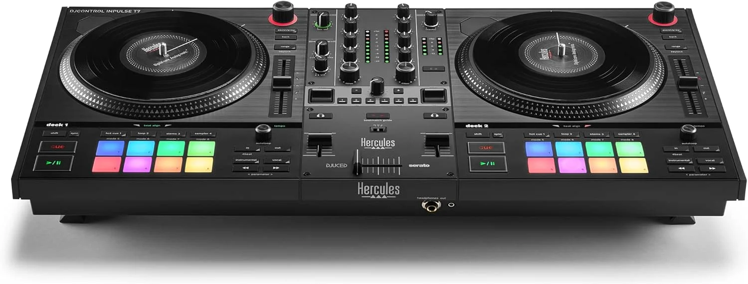 کنترلر دی‌جی Hercules DJControl Inpulse T7، کنترلر دی‌جی موتوریزه دو دکه با کنترل STEMS داخلی، شامل Serato DJ و DJUCED