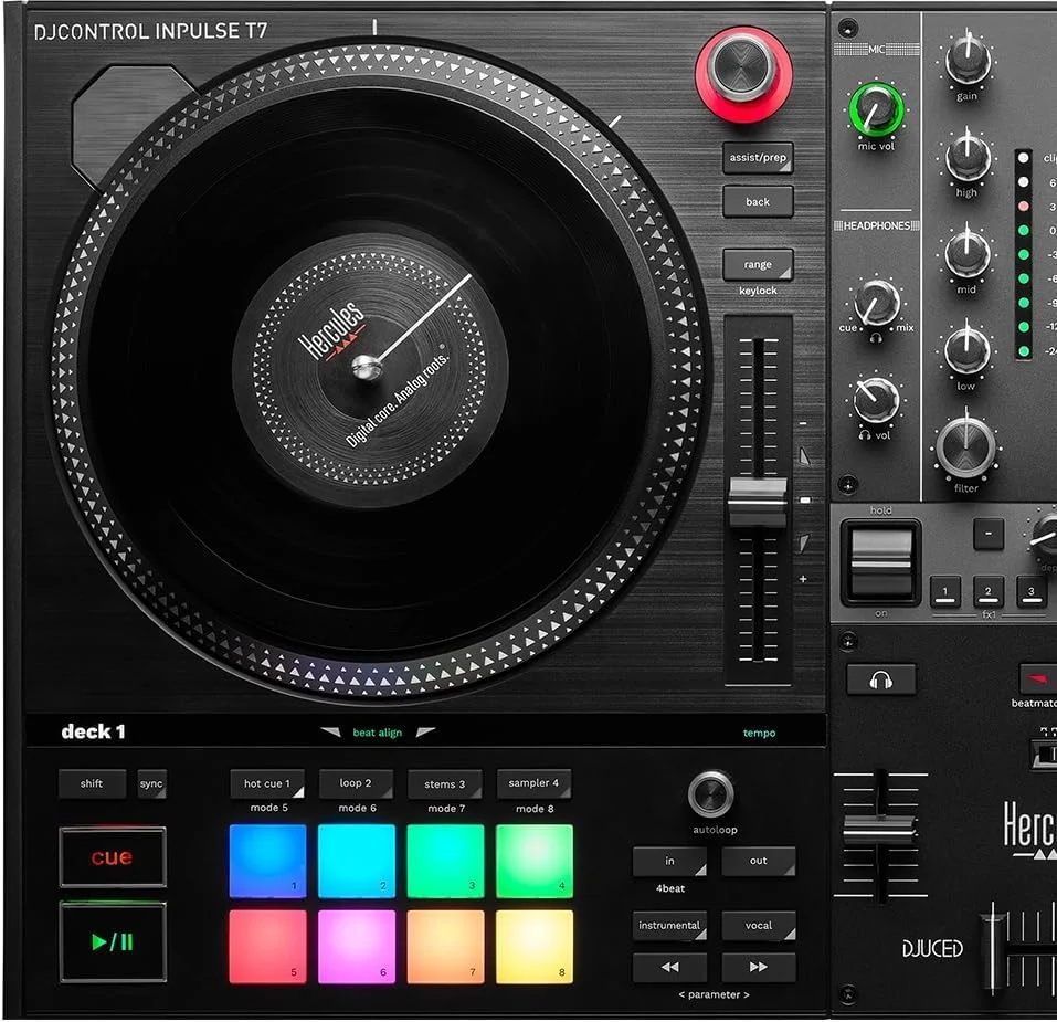 کنترلر دی‌جی Hercules DJControl Inpulse T7، کنترلر دی‌جی موتوریزه دو دکه با کنترل STEMS داخلی، شامل Serato DJ و DJUCED