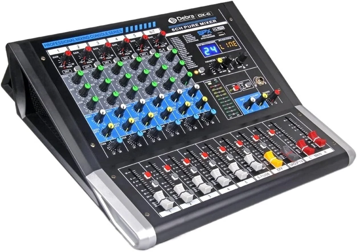 میکسر صوتی 6 کاناله DJ مدل DX-6 به همراه افکت DSP و USB و بلوتوث برای استودیو DJ