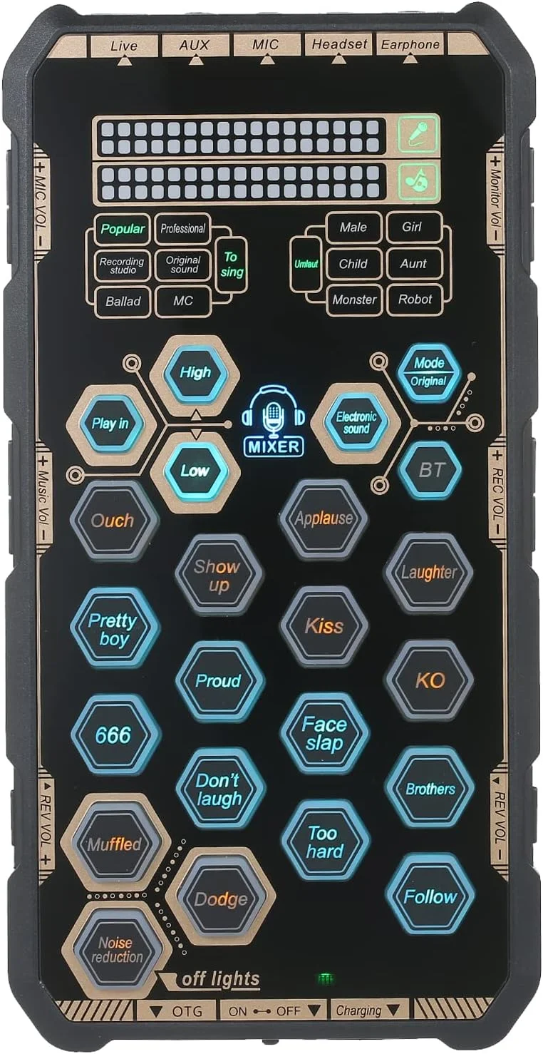 کارت صدا، کارت صدای زنده دستی قابل حمل در فضای باز DSP دستگاه افکت کارت صدا میکسر صوتی تغییر صدا کارت صدا تغییر صدا برای تلفن همراه و آواز کامپیوتر پخش زنده