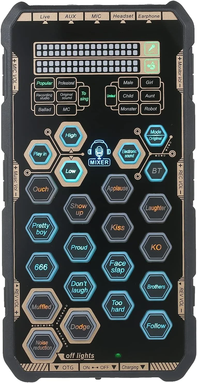 کارت صدای زنده، کارت صدای زنده دستی قابل حمل در فضای باز DSP دستگاه افکت کارت صدا میکسر صوتی تغییر صدا کارت صدا تغییر صدا برای تلفن همراه و کامپیوتر آواز خواندن پخش زنده