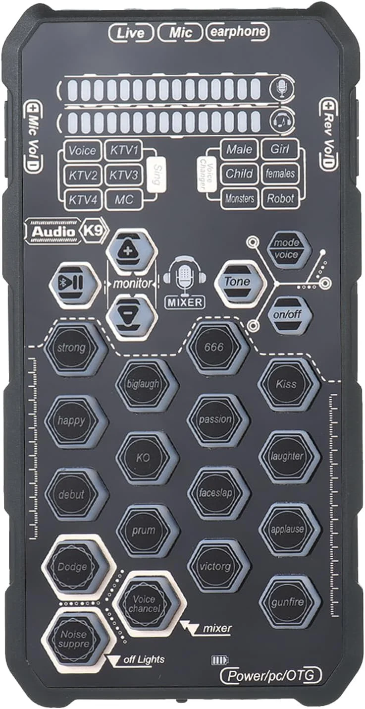 کارت صدای قابل حمل دستی برای فضای باز، دستگاه افکت کارت صدا، میکسر صوتی، کارت صدای صوتی برای تلفن همراه و پخش زنده کامپیوتر