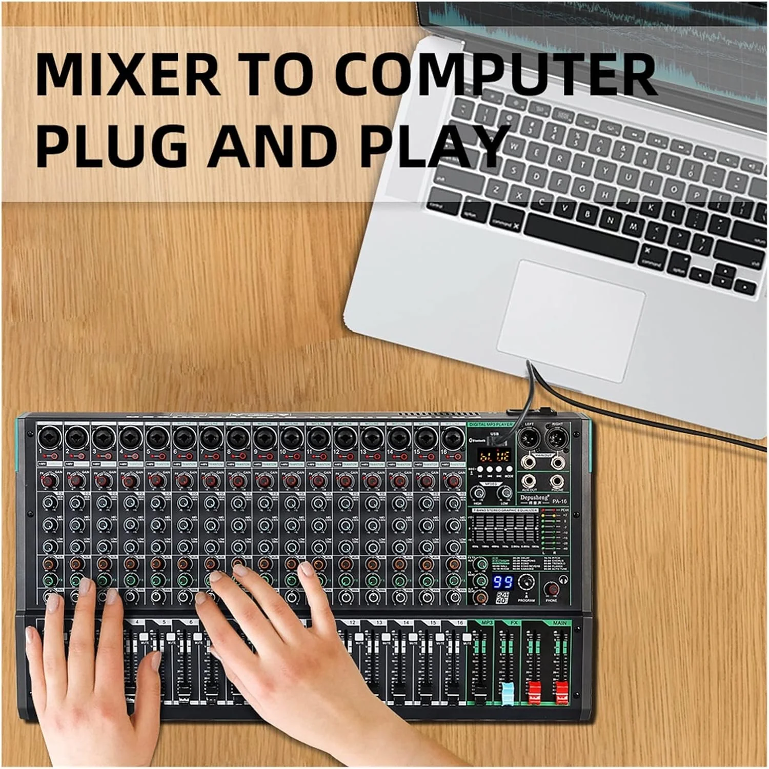 میکسر صوتی استریو، میکسر حرفه ای DJ، سیستم میز صدا، رابط 16 کانال دیجیتال با 99 افکت ریورب، مناسب برای تولید زنده