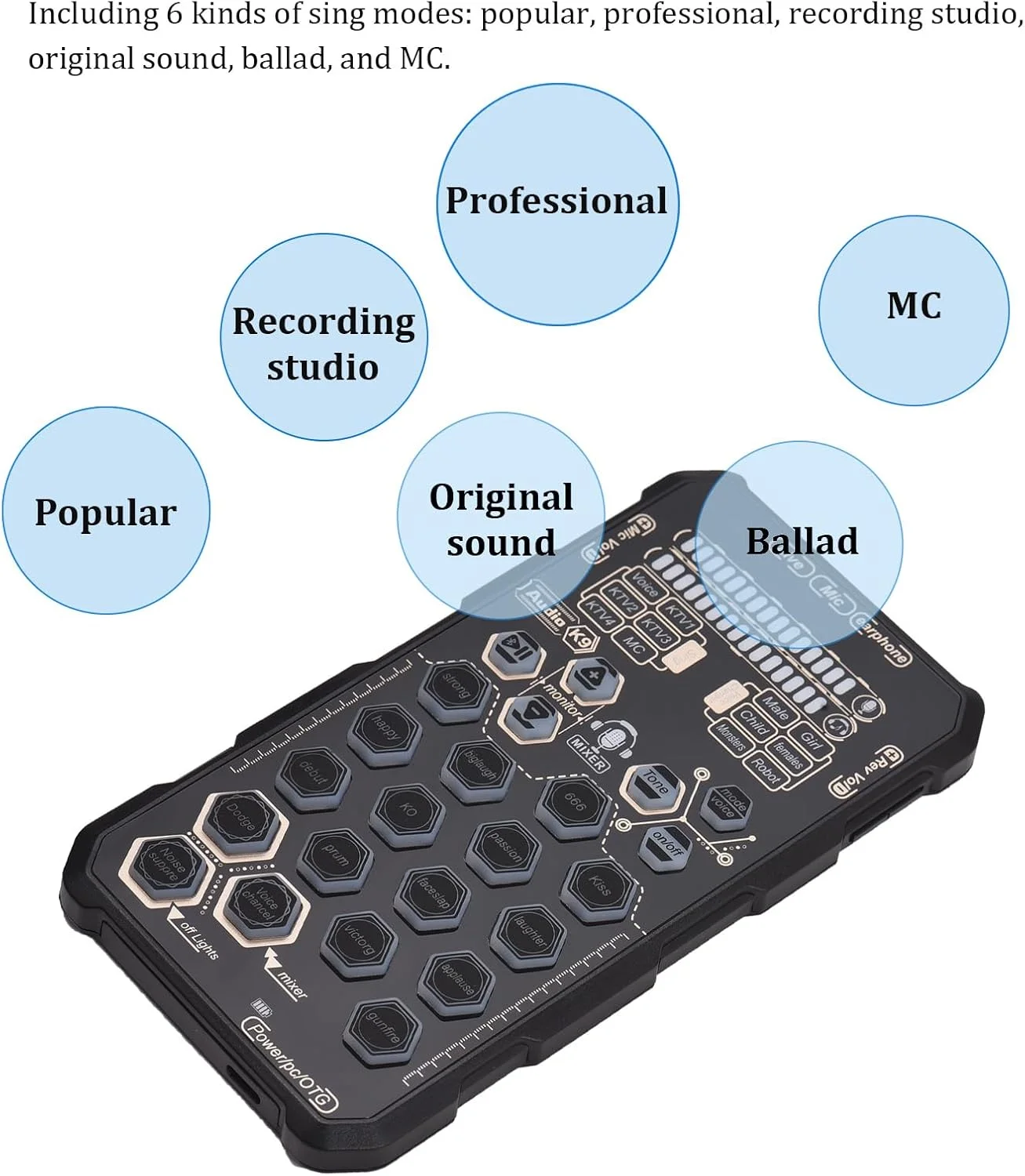 کارت صدای قابل حمل دستی برای فضای باز، دستگاه افکت کارت صدا، میکسر صوتی، کارت صدای صوتی برای تلفن همراه و پخش زنده کامپیوتر