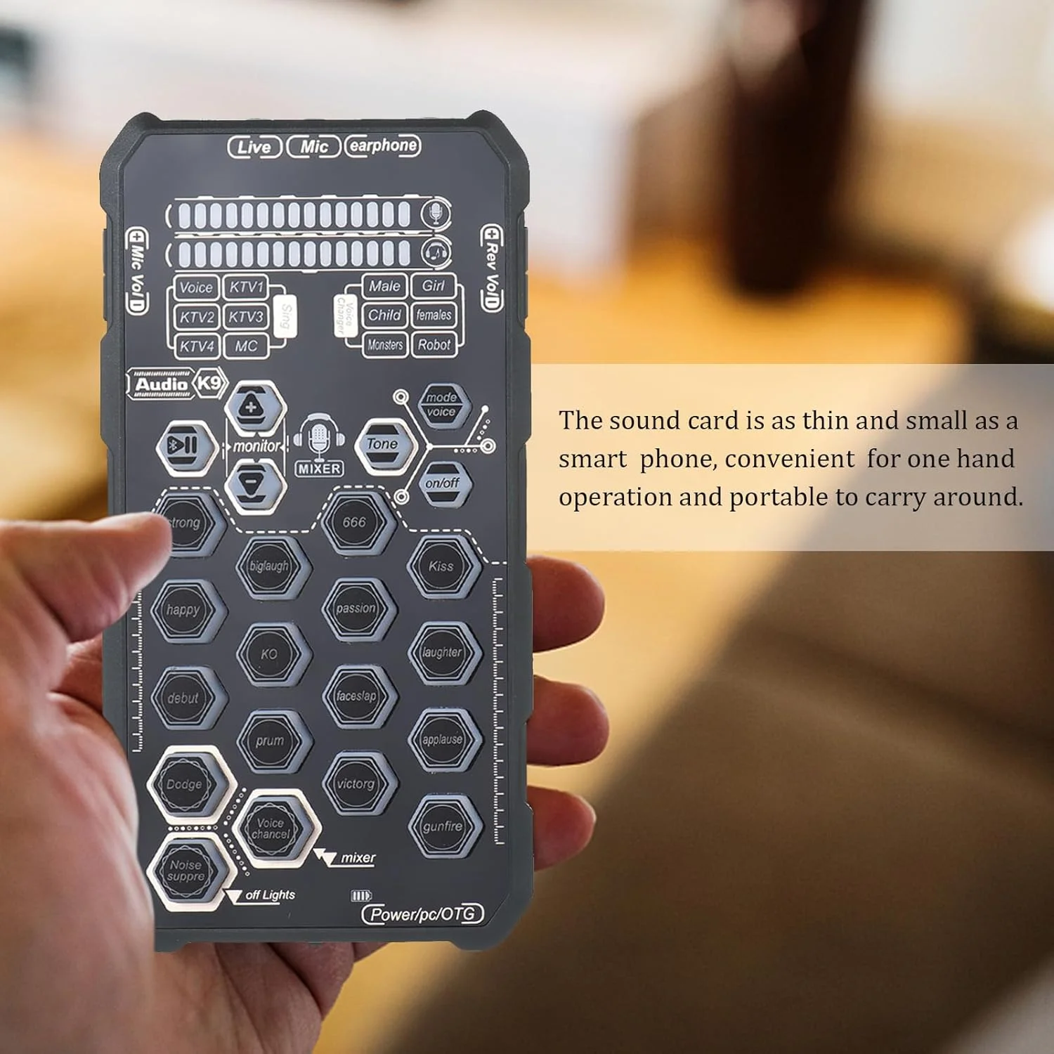کارت صدای قابل حمل دستی برای فضای باز، دستگاه افکت کارت صدا، میکسر صوتی، کارت صدای صوتی برای تلفن همراه و پخش زنده کامپیوتر