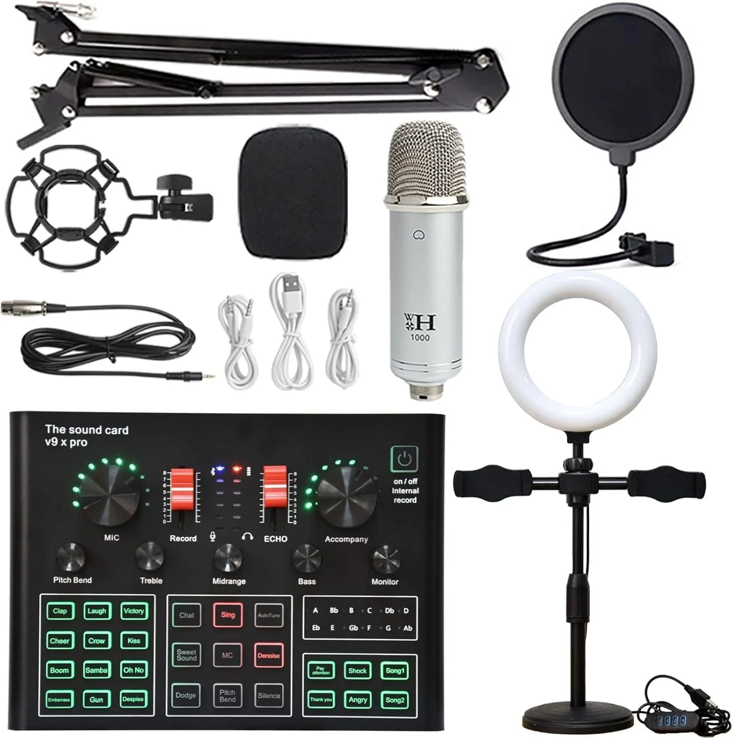 مجموعه کامل تجهیزات پادکست میکسر DJ شامل کارت صدا، مناسب پخش زنده، میکسر صوتی و میکروفون BM800