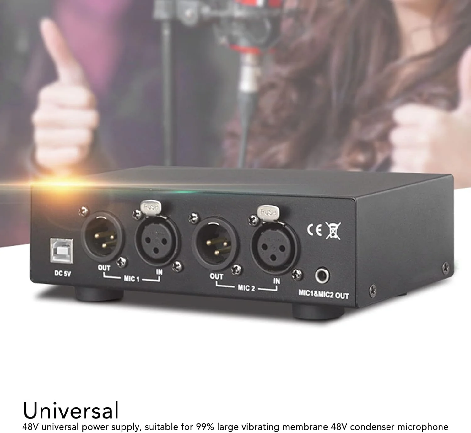 منبع تغذیه 48 ولت یونیورسال GOWENIC با کابل XLR، طراحی فیلترینگ پایدار Low Pass، پشتیبانی از میکروفون های دوتایی، فناوری محافظ برای تجهیزات ضبط موسیقی