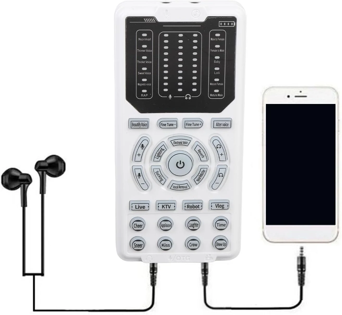 تغییر دهنده صدا و کارت صدای قابل حمل گوشیدا، 16 حالت صدا با 10 سطح تنظیم، 8 جلوه صوتی داخلی، برای پخش زنده سیستم عامل OS X، اندروید، کامپیوتر